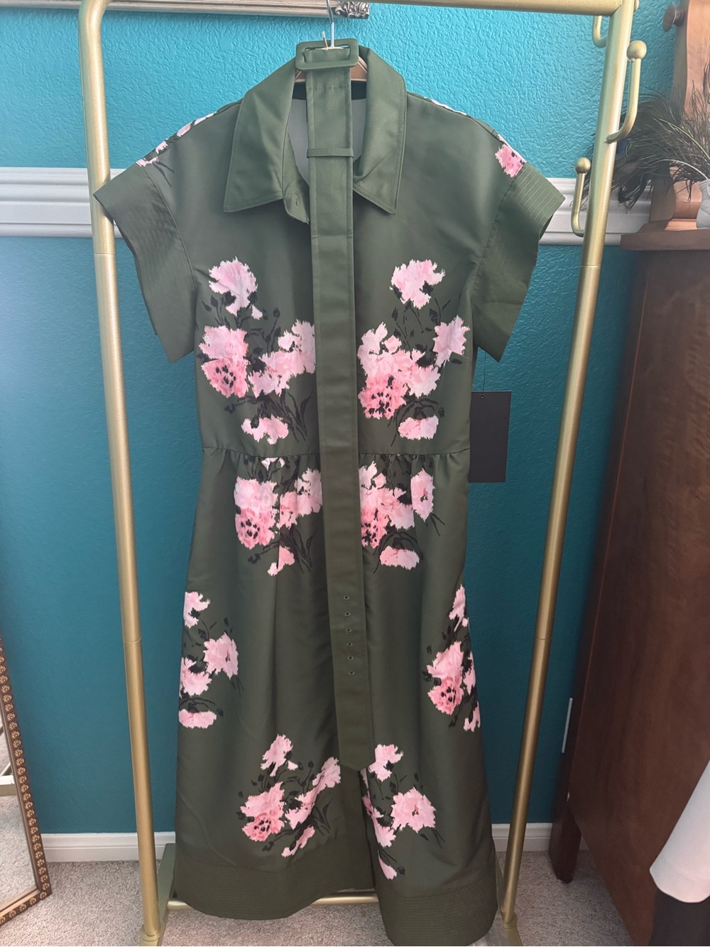 Tuckernuck Chloe Olive Green Dress with Pink Floral Print